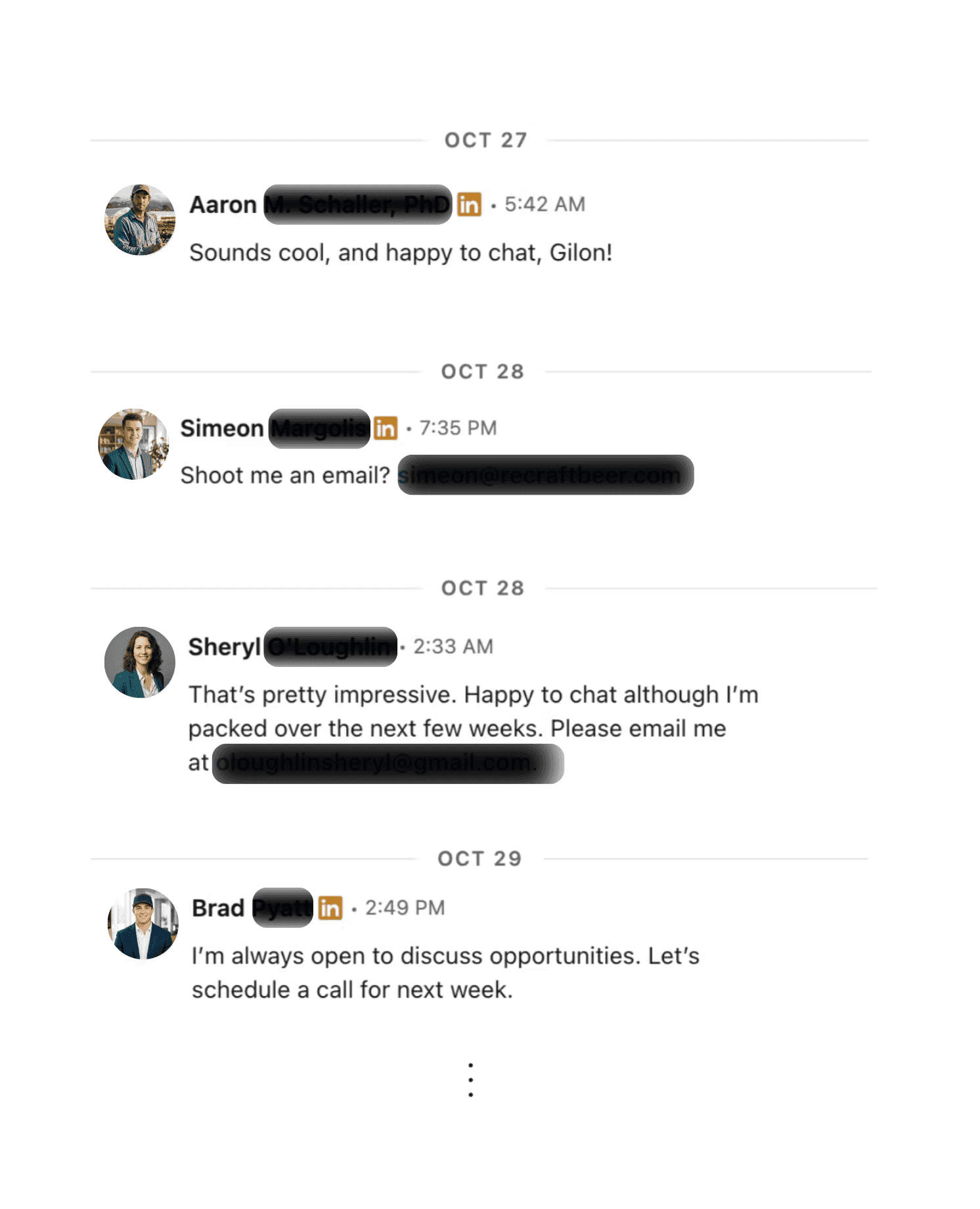 LinkedIn replies from investors